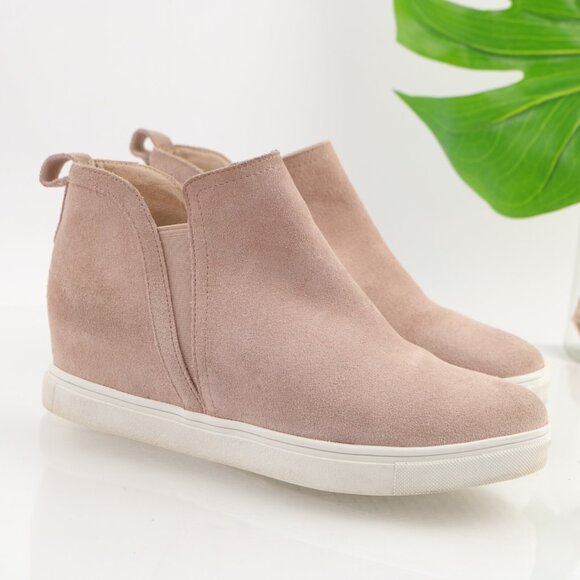Blondo Womens Georgette Boots Size 7.5 Waterproof Pink Suede Hidden Wedge Heel - Picture 1 of 12